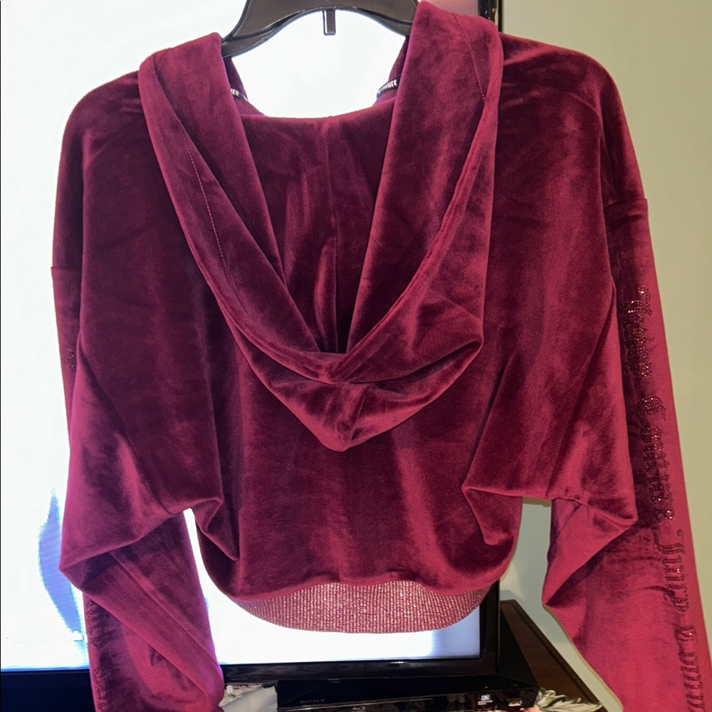 Women’s Juicy Couture Rich Burgundy Velour Hoodie Size Med- BRAND NEW W/O TAGS - Picture 6 of 8